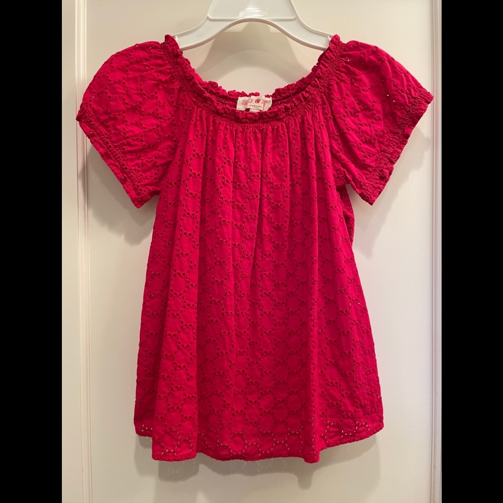 Girls Red Eyelet Top